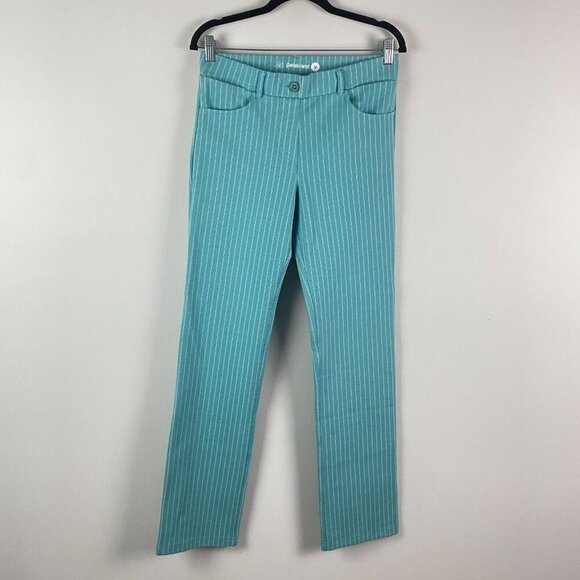 Betabrand Blue Turquoise Striped Pull On Straight Leg Yoga Dress Pant Size M - Picture 1 of 10